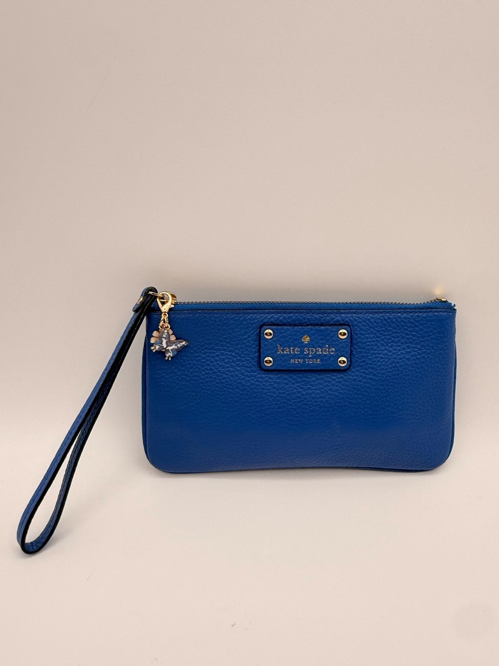 KATE SPADE New York Blue Pebbled Leather Wristlet Pouch Clutch Wallet Wristlet